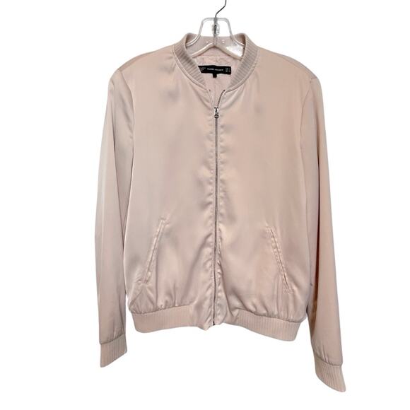 Zara Trafaluc Bomber Jacket Womens Size S Quiet Blush Pink Silky Lightweight - Picture 1 of 8